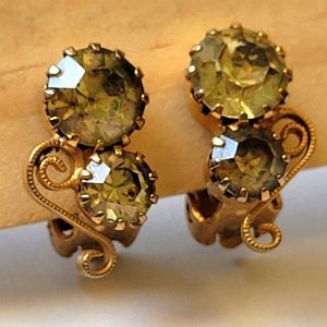 Vintage Yellow Rhinestones Clip On Earrings